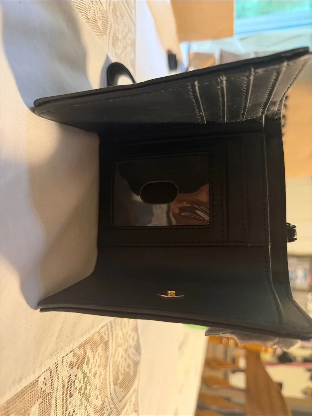 Nine West Black Wristlet Card Holder with Cream Floral Appliqués